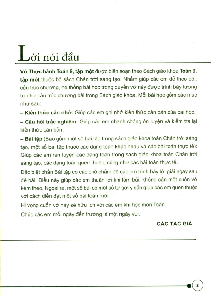 VỞ THỰC HÀNH TOÁN LỚP 9 - TẬP 1 (Bộ sách Chân trời sáng tạo)